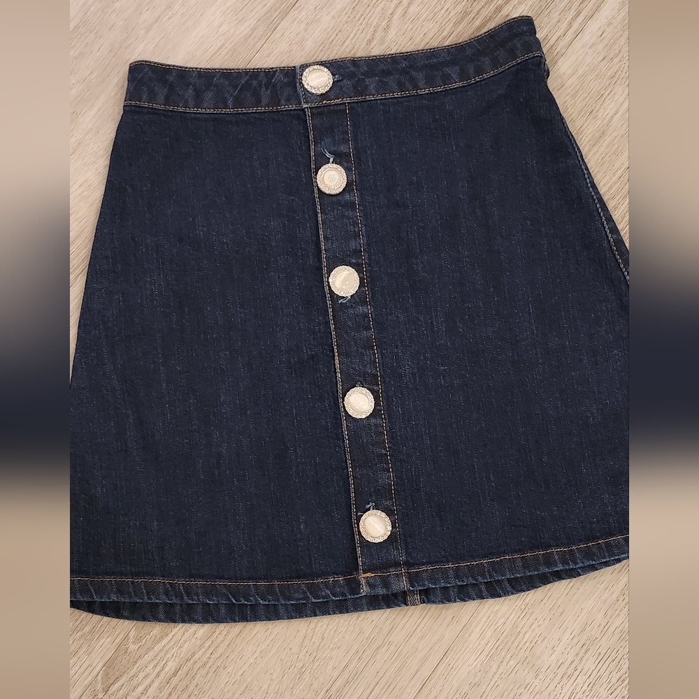Mango Dark Blue Button-Front Denim Mini Skirt